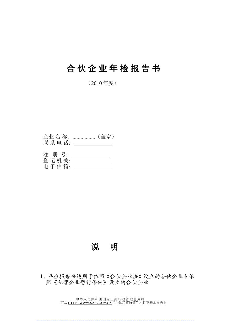 内资合伙企业年检报告书_第1页