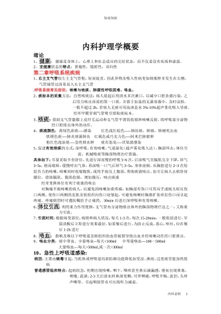 内科护理学考试重点