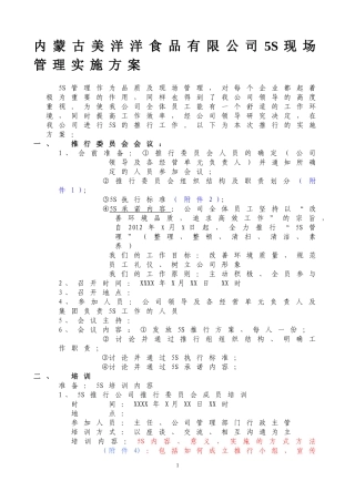 内蒙古美洋洋食品有限公司5S现场管理实施方案