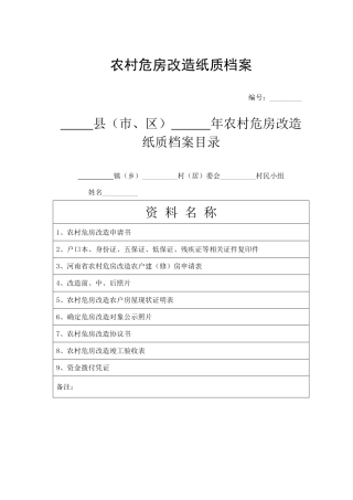 农村危房改造所需纸质材料