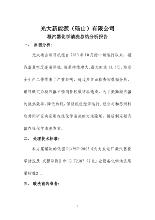 凝汽器在线化学清洗总结报告(最终版)