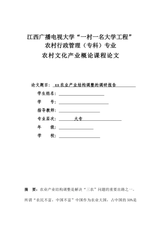 农村文化产业概论课程论文