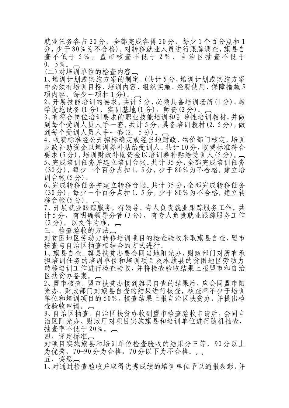 内蒙古自治区贫困地区劳动力转移培训项目检查验收办法_第2页