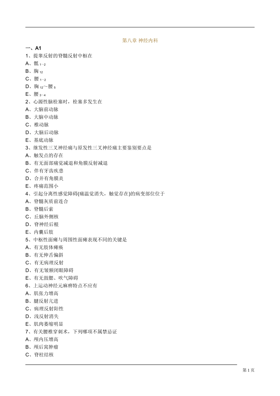 内科主治医师考试习题神经内科_第1页