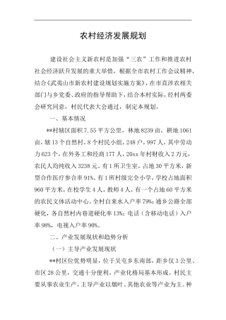 农村经济发展规划