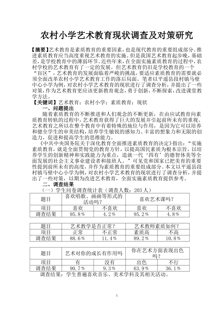 农村小学艺术教育现状调查及对策研究_第1页