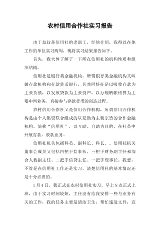 农村信用合作社实习报告