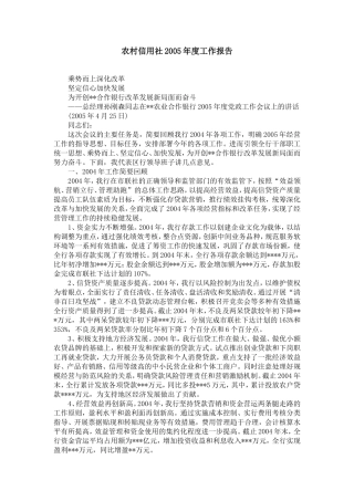 农村信用社2005年度工作报告