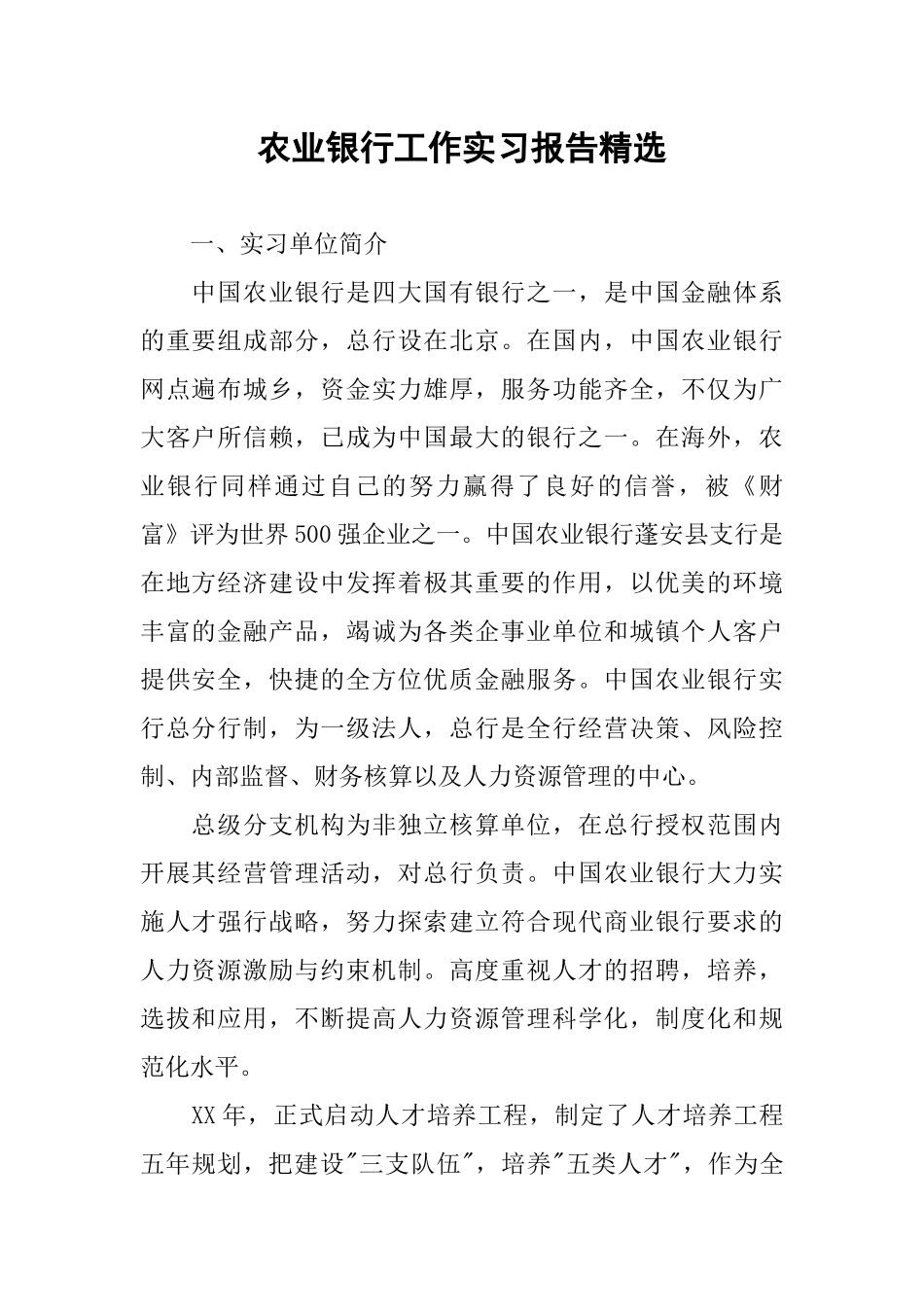 农业银行工作实习报告精选_第1页