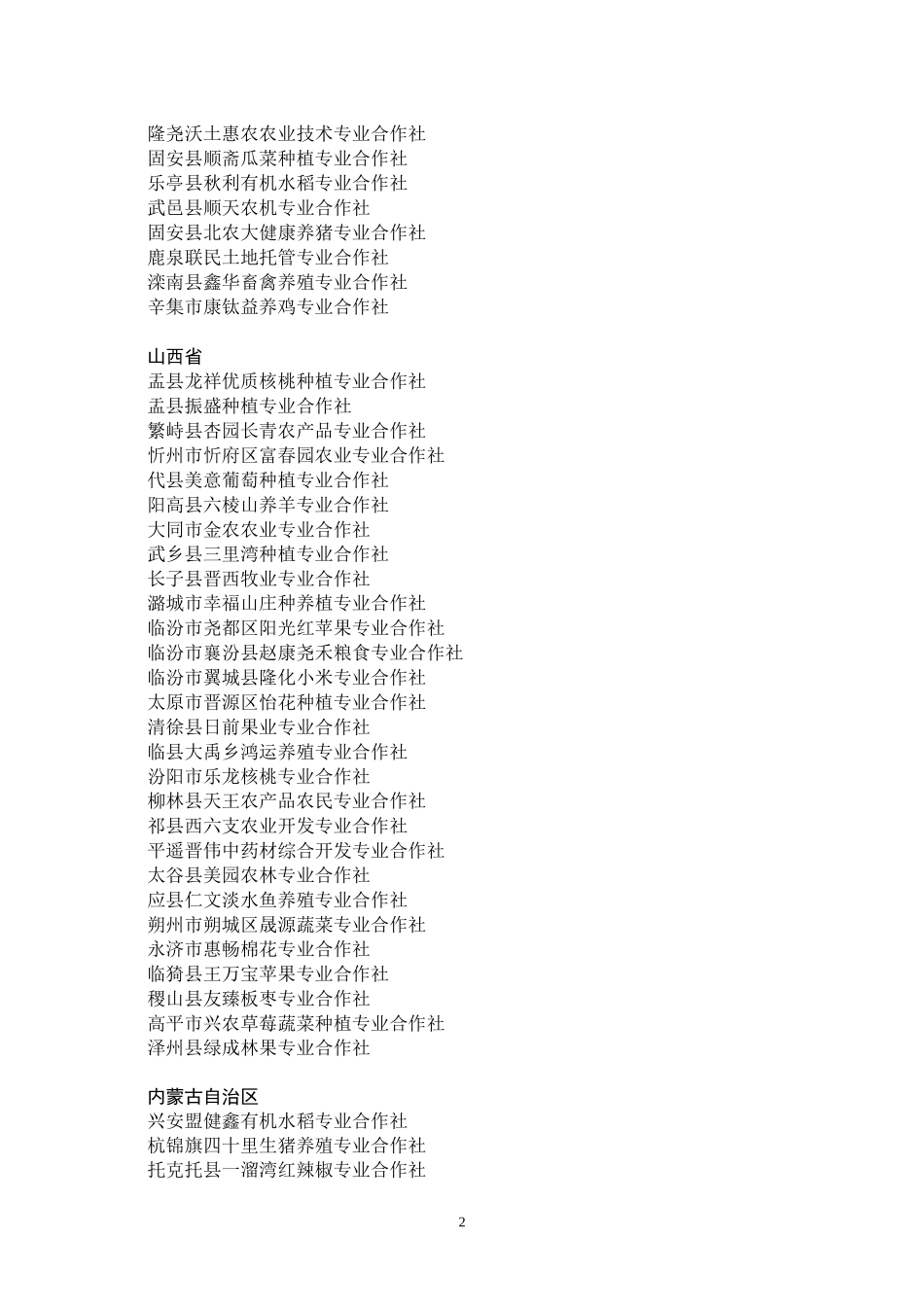 农业部全国农民专业合作社示范社名单(600家)_第2页