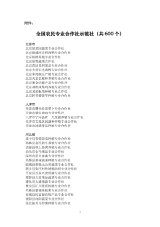 农业部全国农民专业合作社示范社名单(600家)