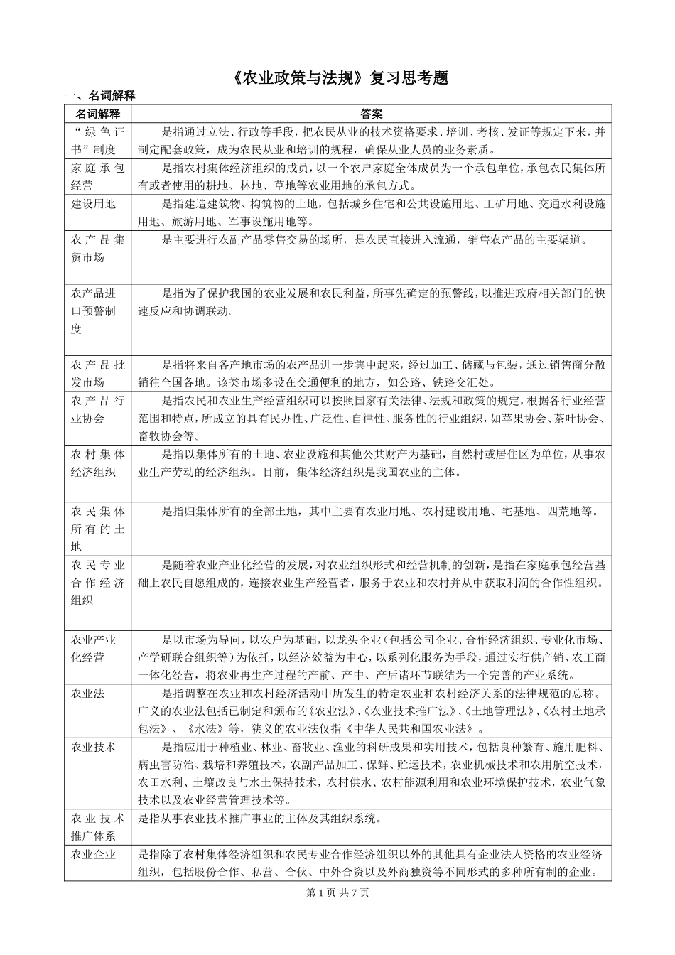 农业政策与法规复习思考题_第1页