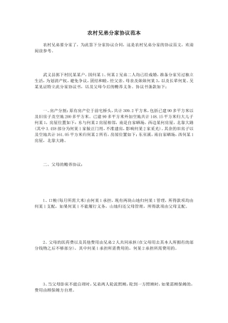 农村兄弟分家协议范本