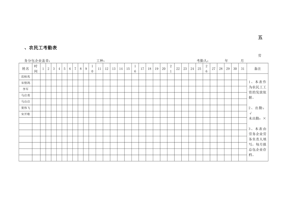 农民工考勤表_第2页