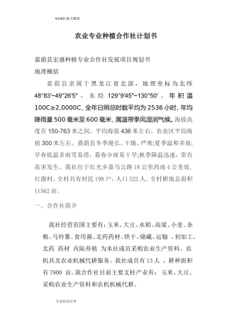 农业专业种植合作社实施计划书模板