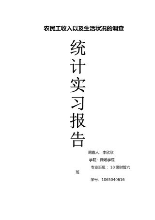 农民工收入以及生活状况的调查