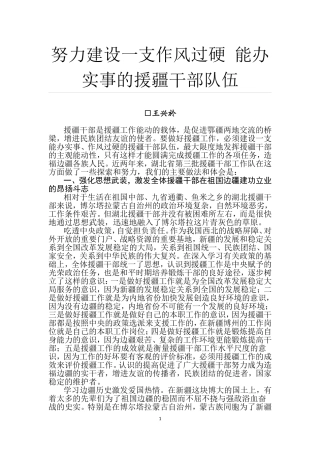 努力建设一支作风过硬-能办实事的援疆干部队伍