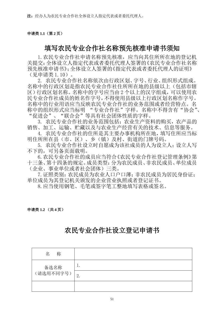 农民专业合作社名称预先核准申请书_第2页
