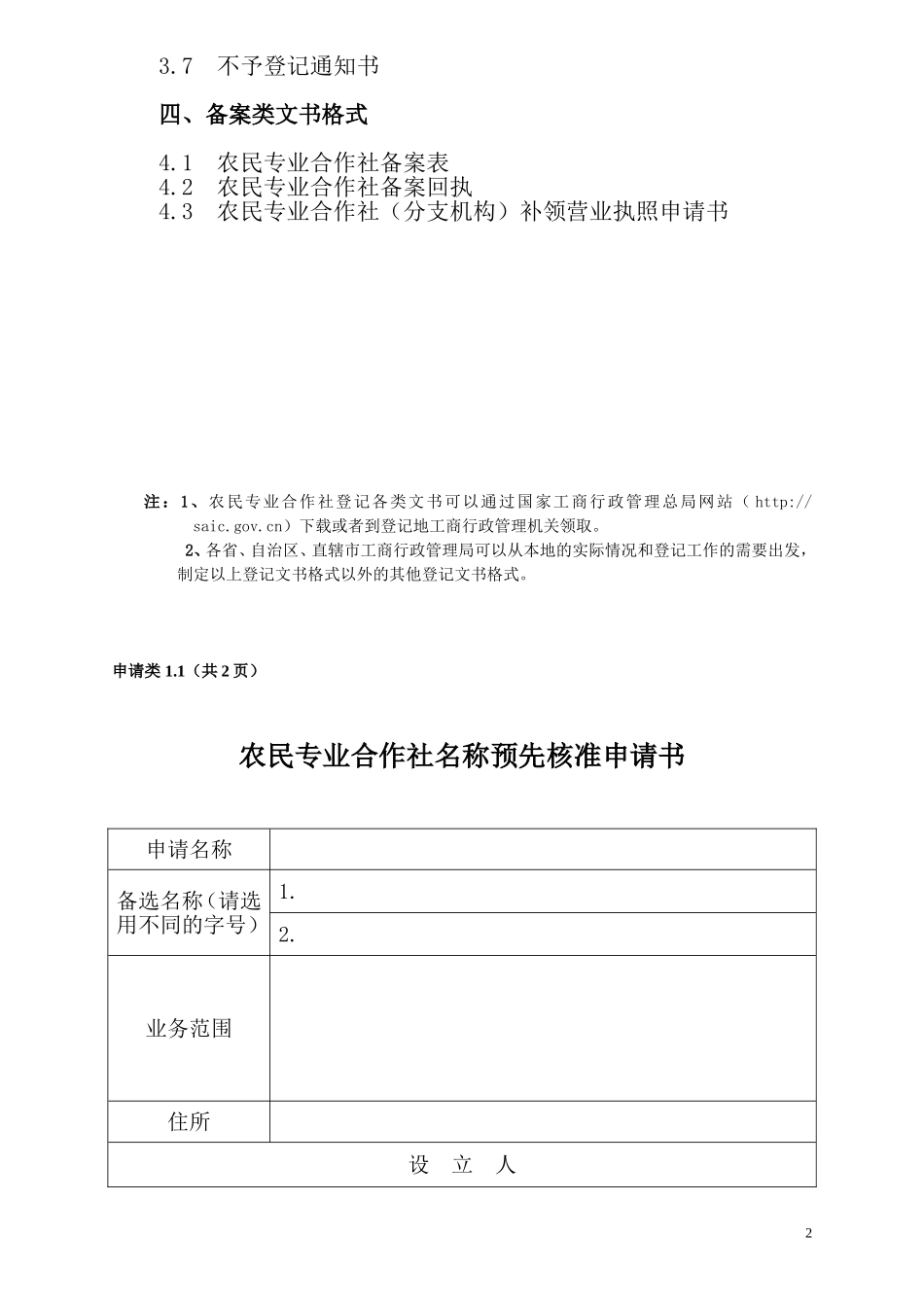 农民专业合作社相关表格_第2页
