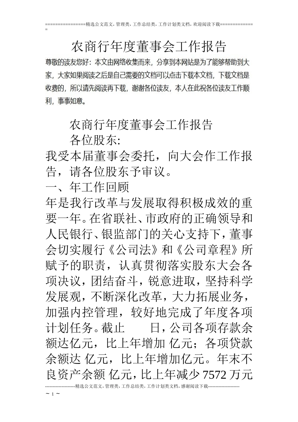 农商行年度董事会工作报告_第1页