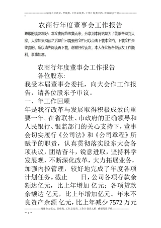 农商行年度董事会工作报告