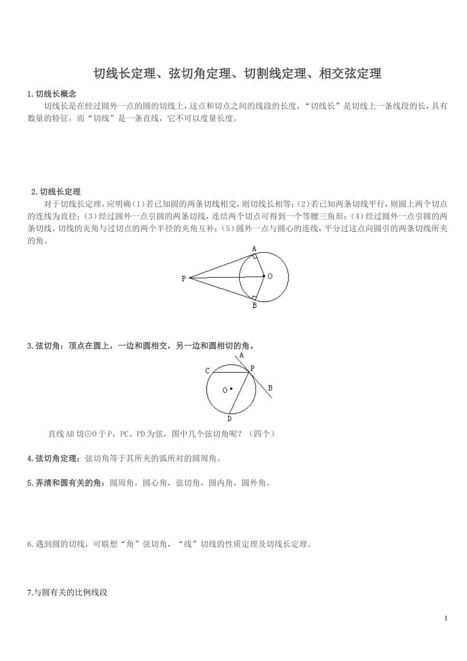 切线长定理、弦切角定理、切割线定理、相交弦定理1_第1页