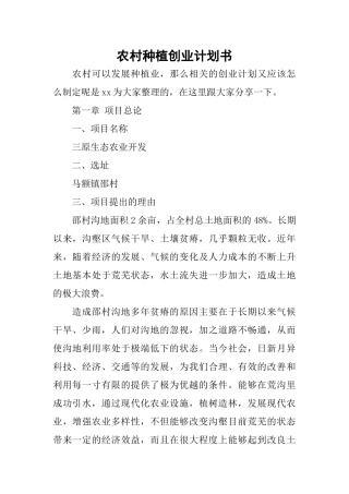 农村种植创业计划书