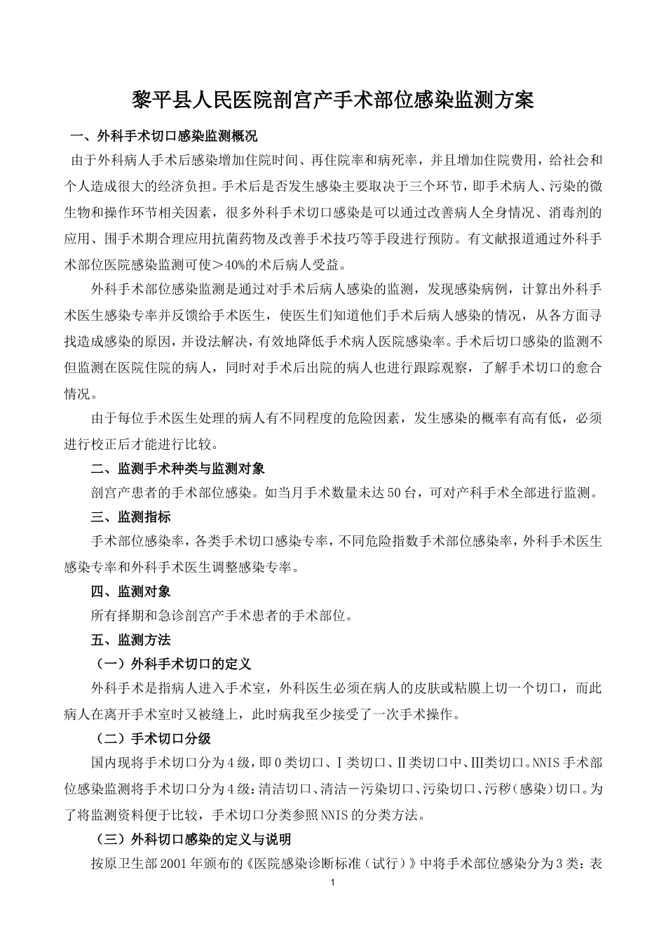 剖宫产手术部位监测方案_第1页