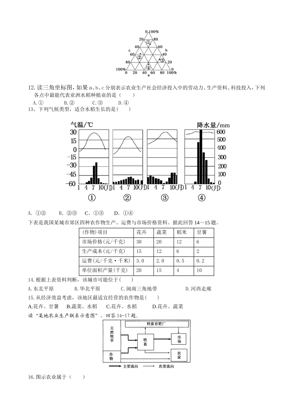 农业区位因素与农业地域类型习题_第2页