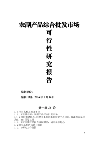 农副产品综合批发市场可研报告