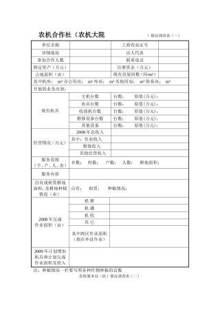 农机合作社(农机大院)情况调查表(一)