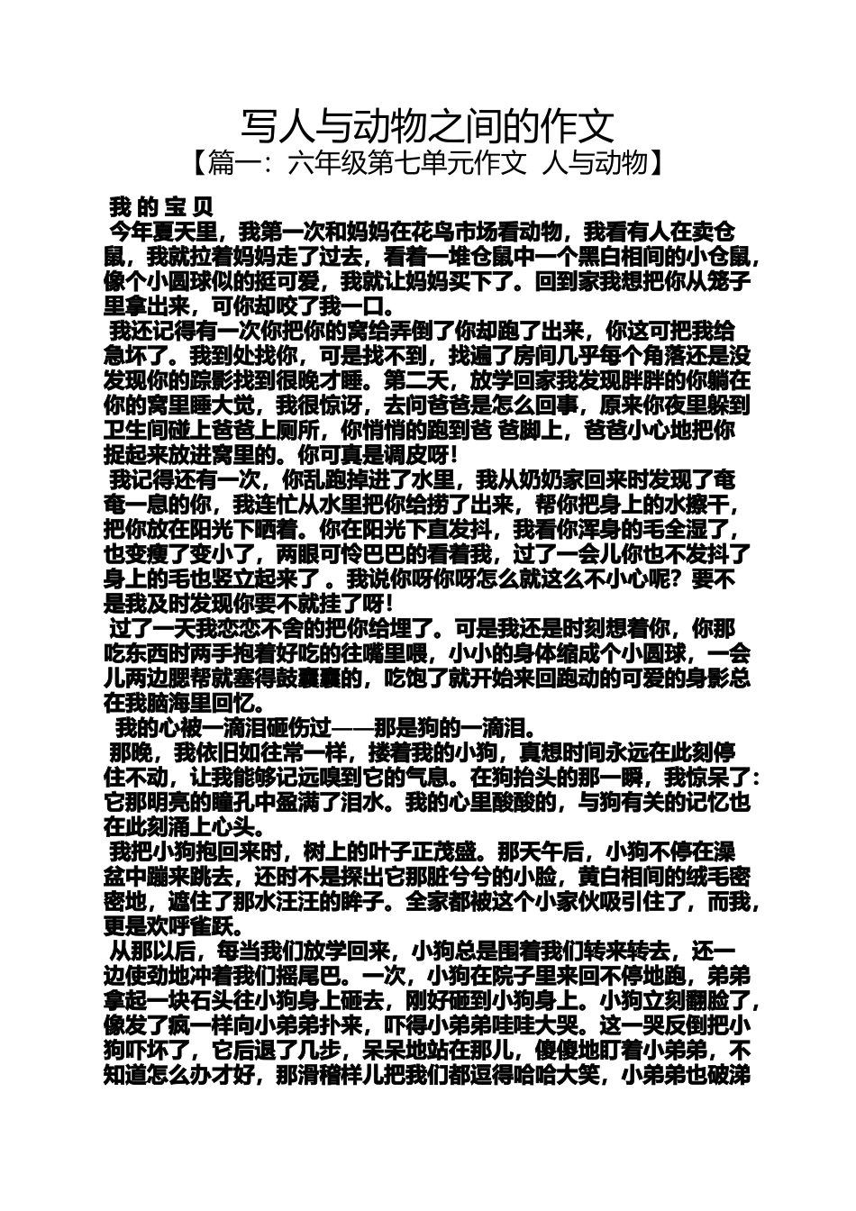 写人作文之写人与动物之间的作文_第1页