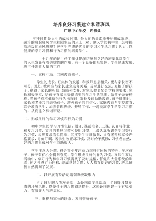 养成良好习惯-促进班风班貌