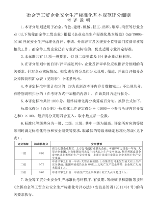 冶金等工贸企业安全生产标准化基本规范评分细则(安监总管四〔2011〕128号)