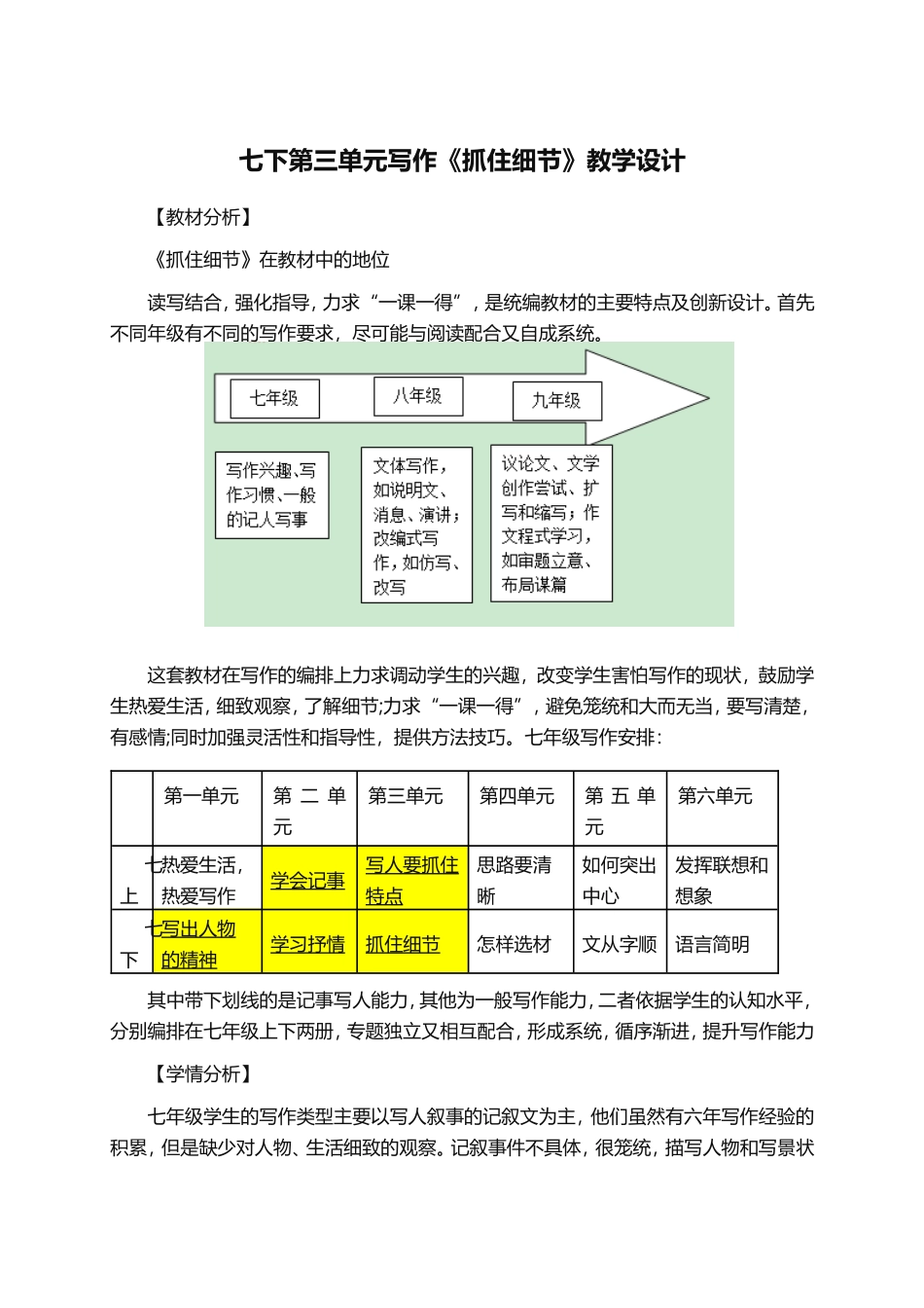 写作《抓住细节》教学设计_第1页