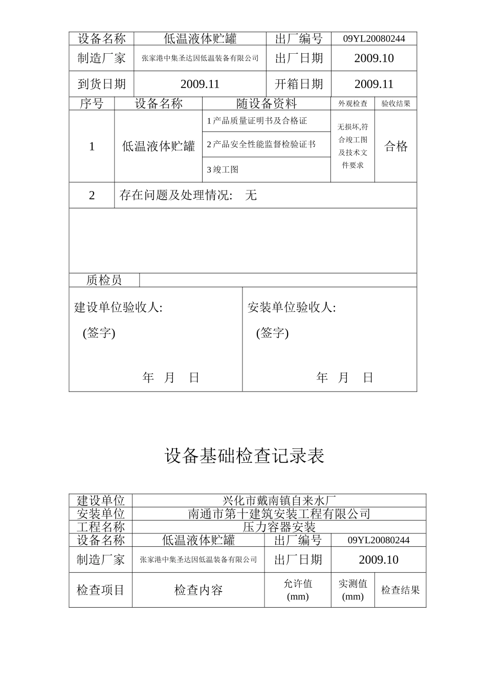 兴化戴南自来水厂压力容器安装质量证明书及容器安装资料_第3页