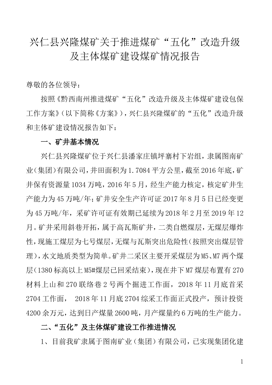 兴仁兴隆煤矿煤矿情况报告_第1页
