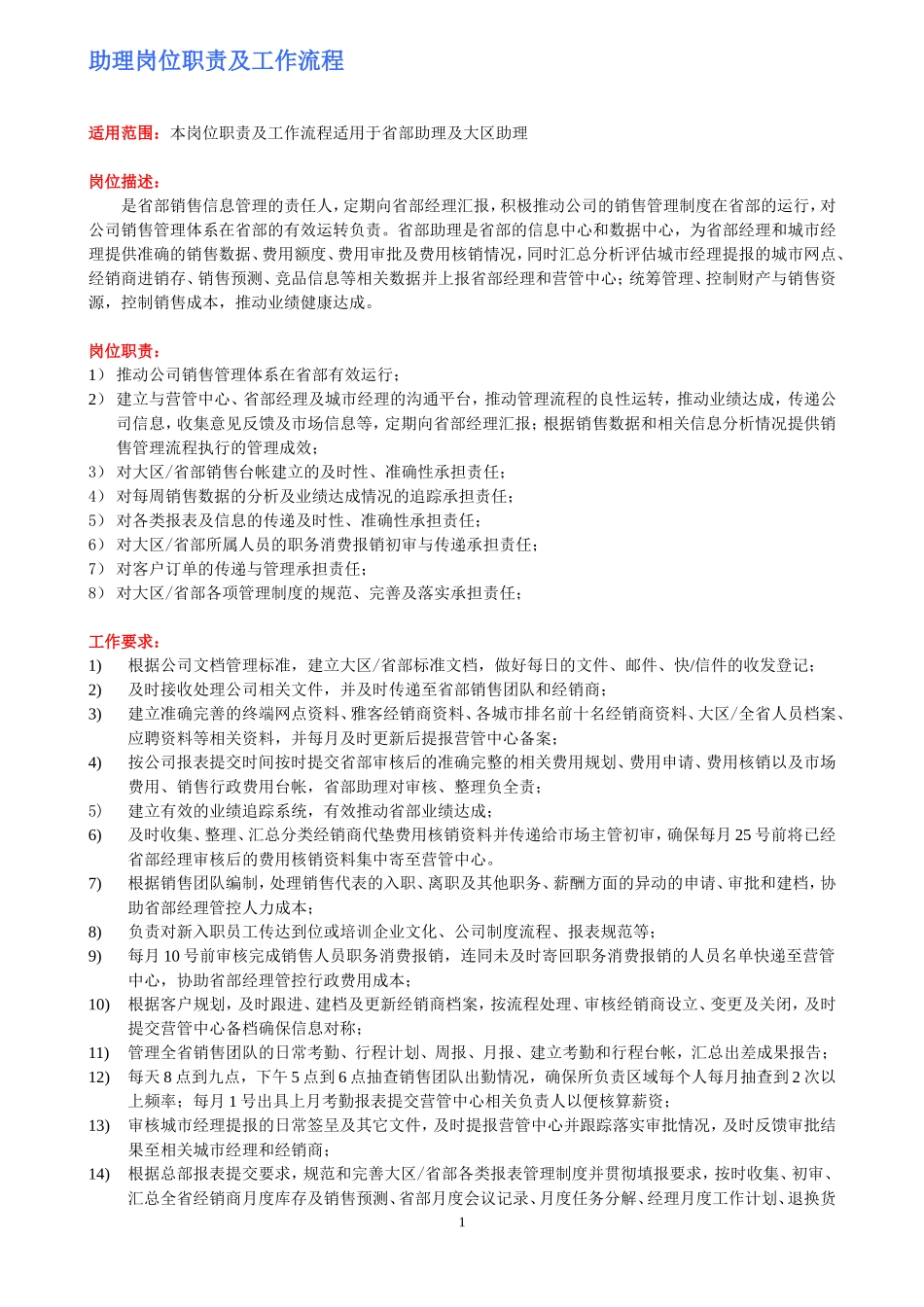 助理岗位职责及工作流程--_第1页