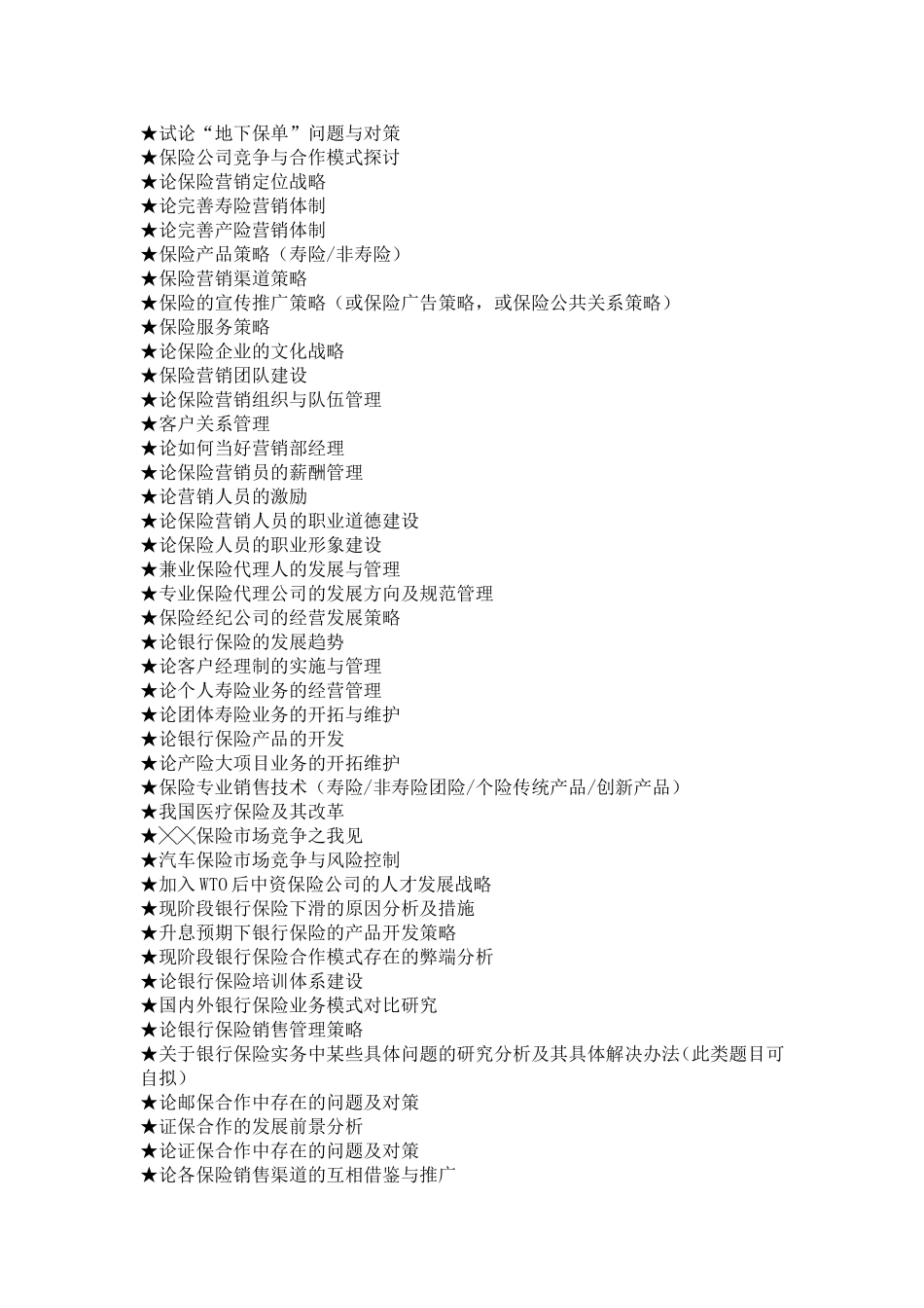 保险专业毕业论文参考选题大全(238个)_第2页