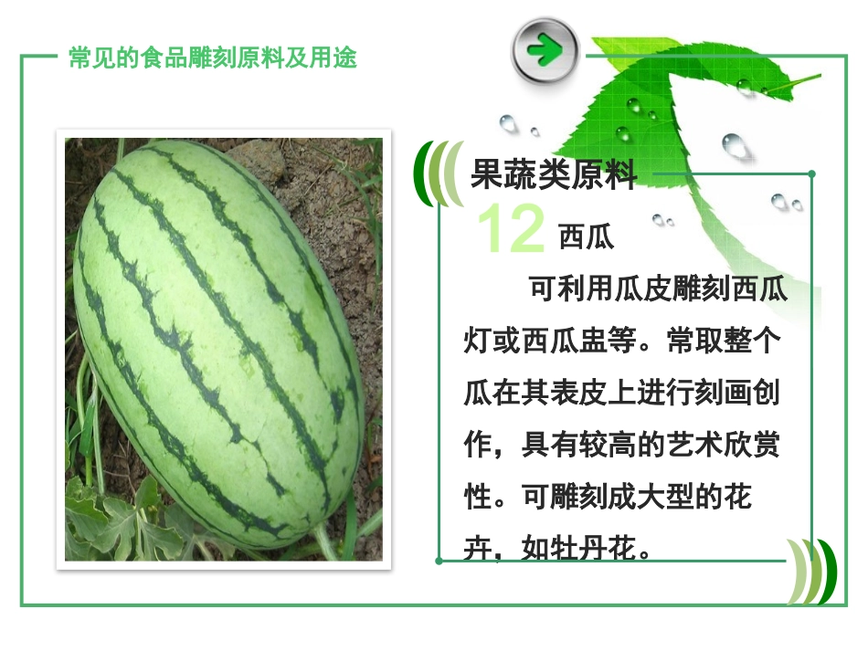 食品雕刻和菜肴盘饰设计课件常见的食品雕刻原料及用途下_第1页