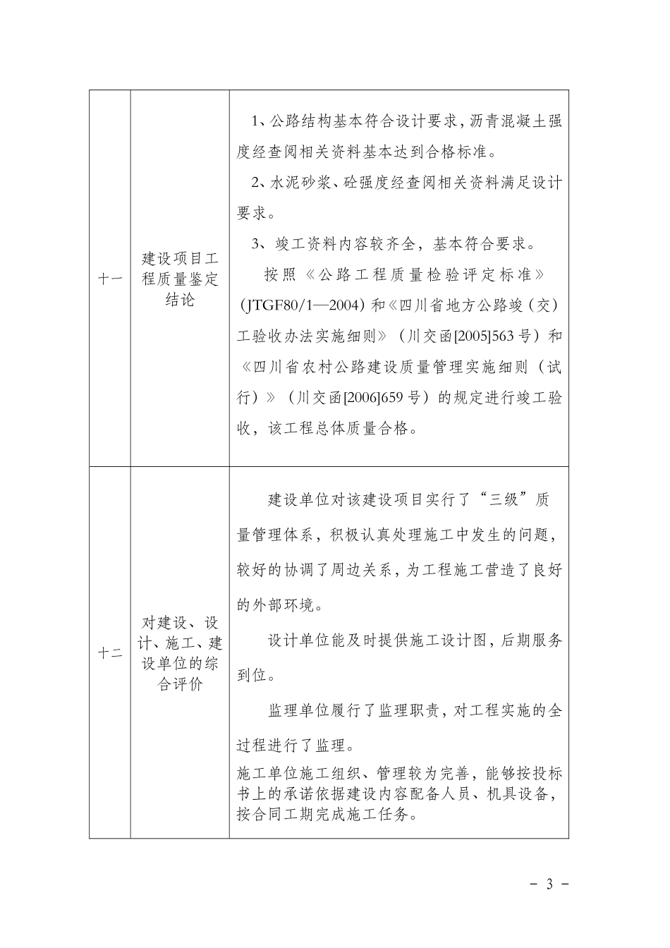 四川省公路工程竣工验收鉴定书-范本_第3页