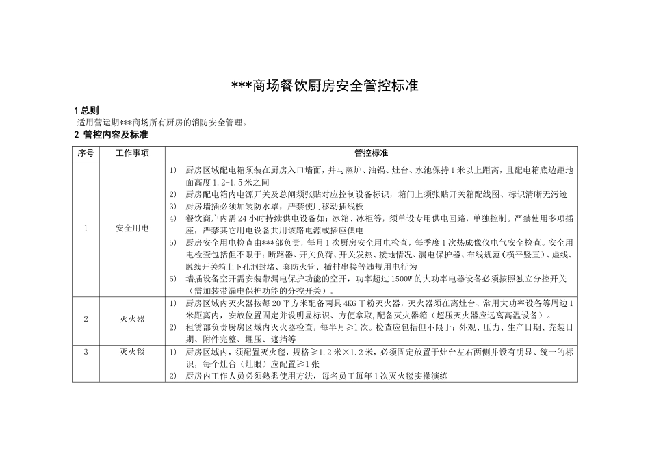 商场餐饮厨房、商户安全管控标准_第1页