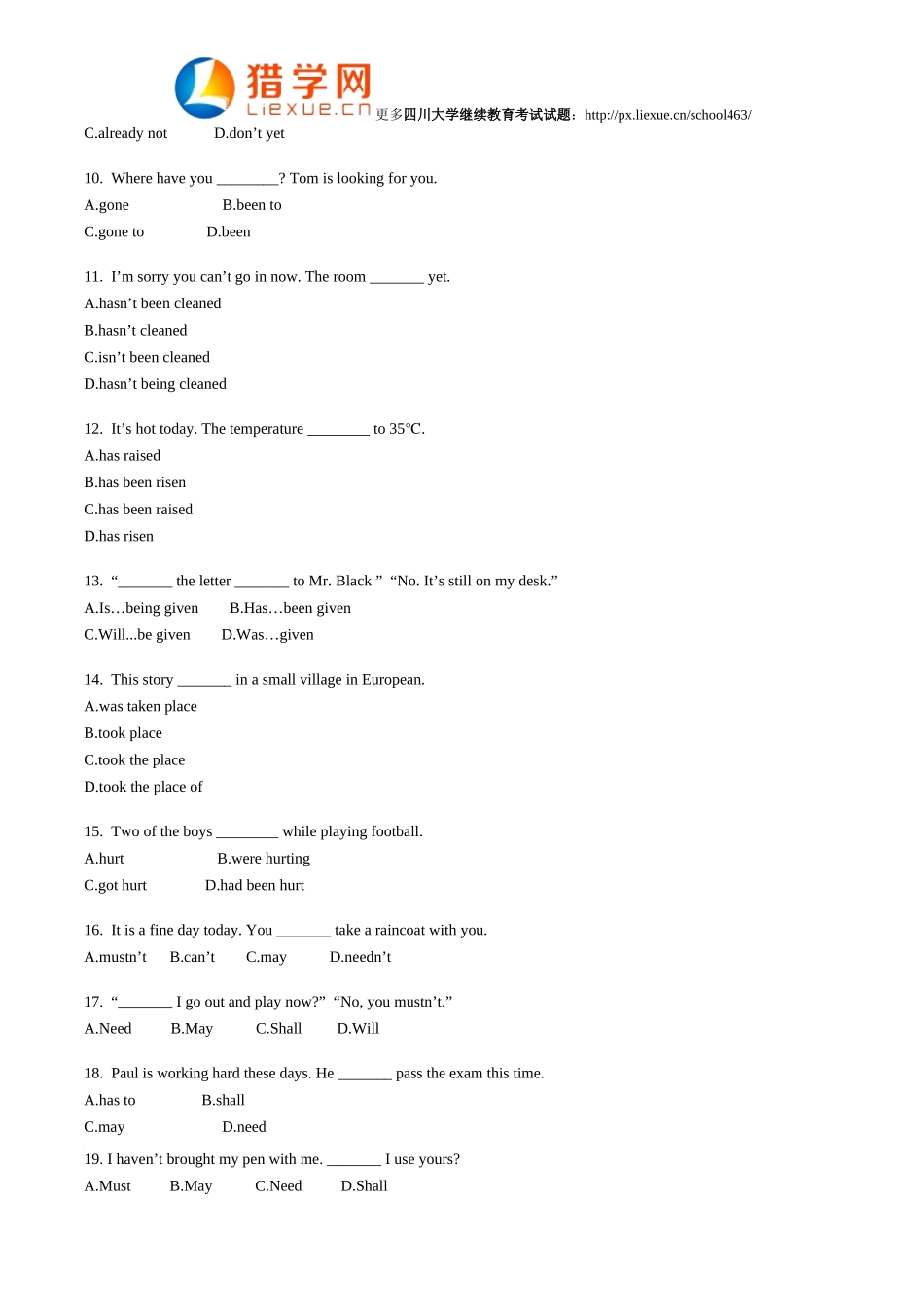 四川大学继续教育英语考试试题_第2页