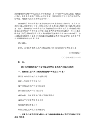四川81家房地产开发企业名单