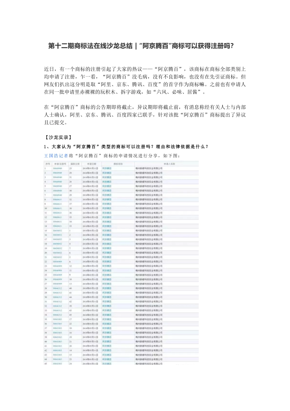 商标法沙龙总结“阿京腾百”商标可以获得注册吗？_第1页