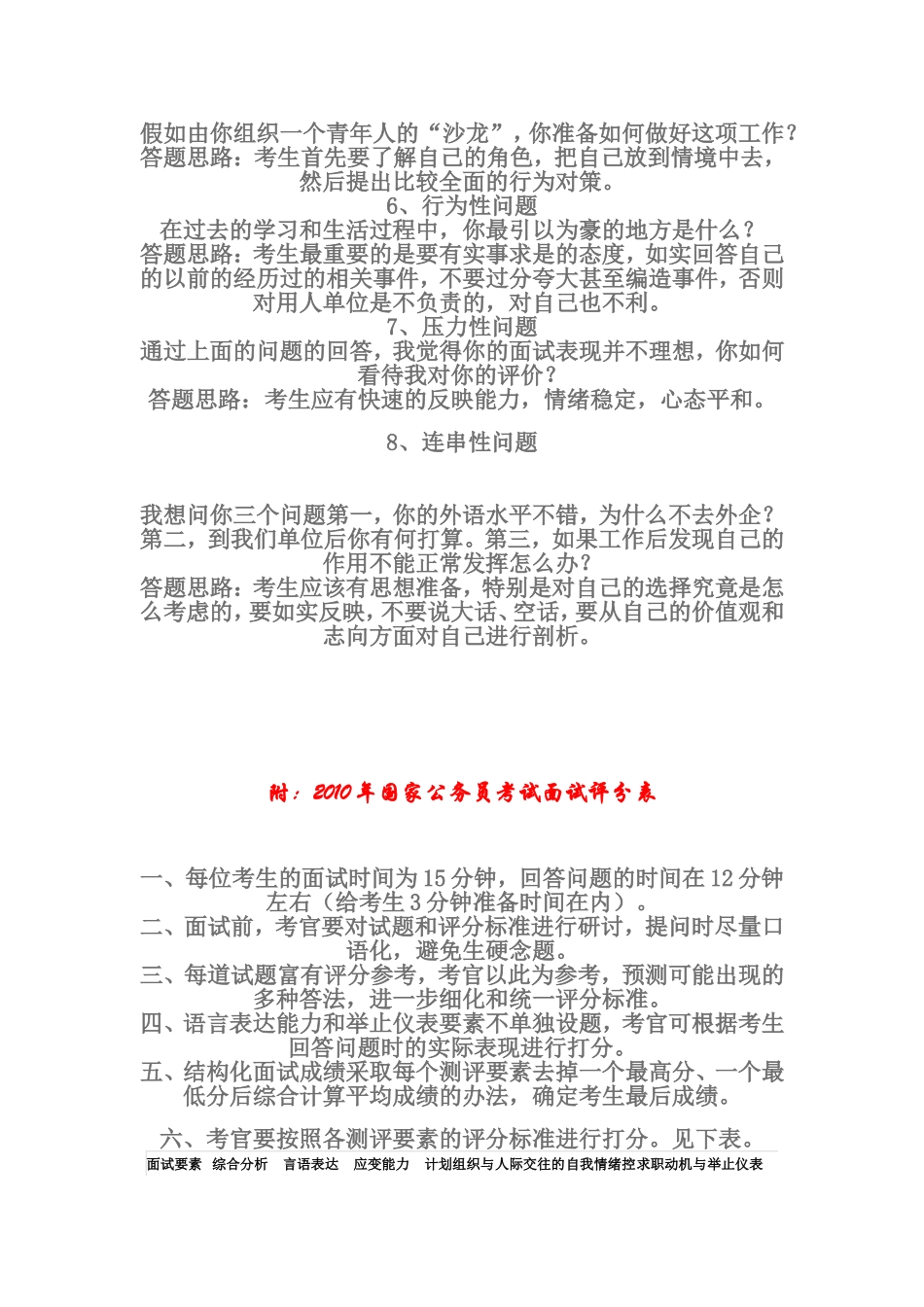 四川公务员结构化面试评分要点分析及常考题型答题思路_第2页