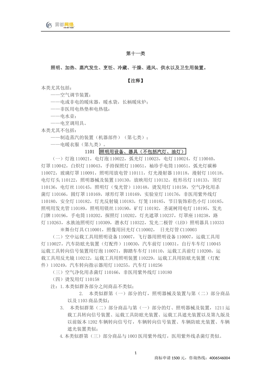 商标分类第11类_第1页
