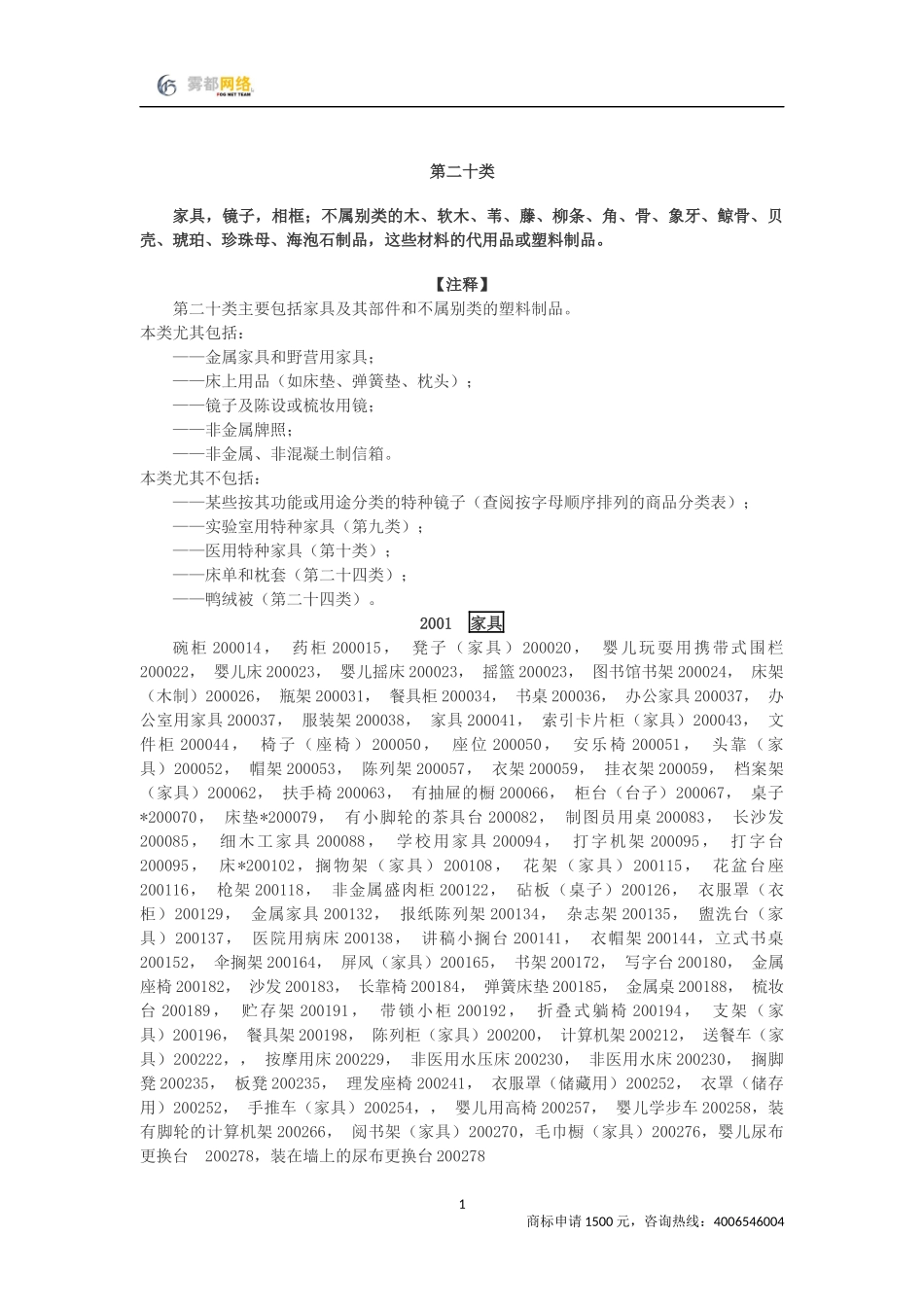 商标分类第20类_第1页