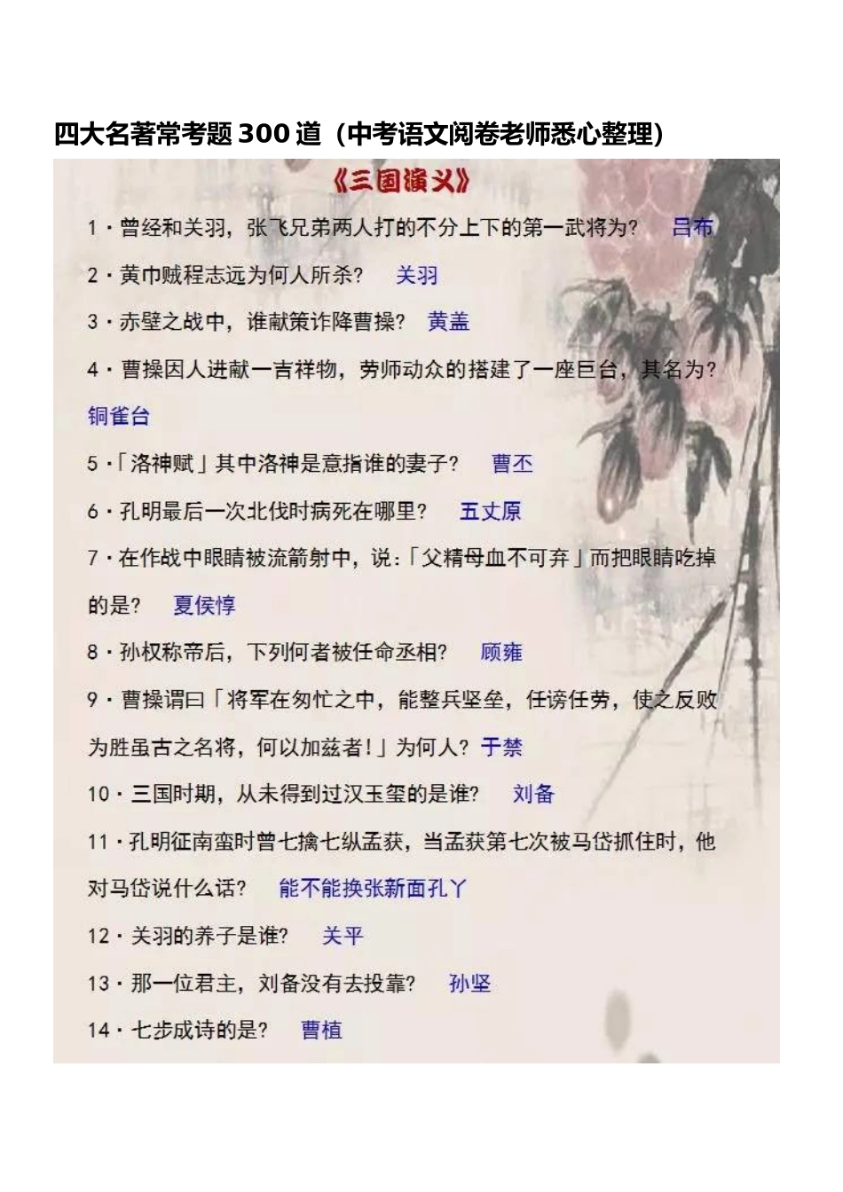 四大名著常考题300道_第1页