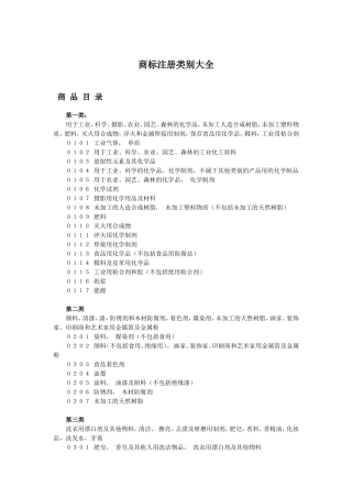 商标注册的所有类别..